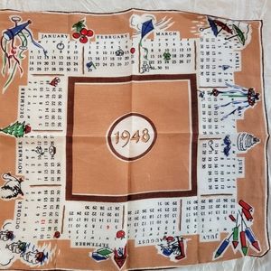 Vintage 1948 Calendar Hankie ~ Handkerchief ~ 1940s ~ Retro! Great Gift!